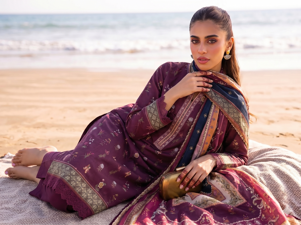 Banafsha 3PC unstitched printed lawn — dupatta and trouser