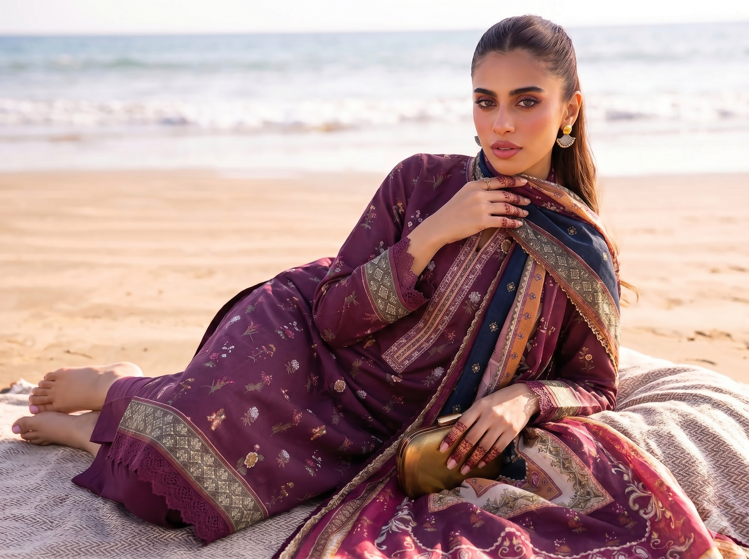 Banafsha 3PC unstitched printed lawn — dupatta and trouser