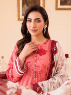 Coral Rose 3PC unstitched printed lawn — detail
