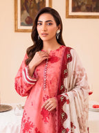 Coral Rose 3PC unstitched printed lawn — detail