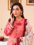 Coral Rose 3PC unstitched printed lawn — detail