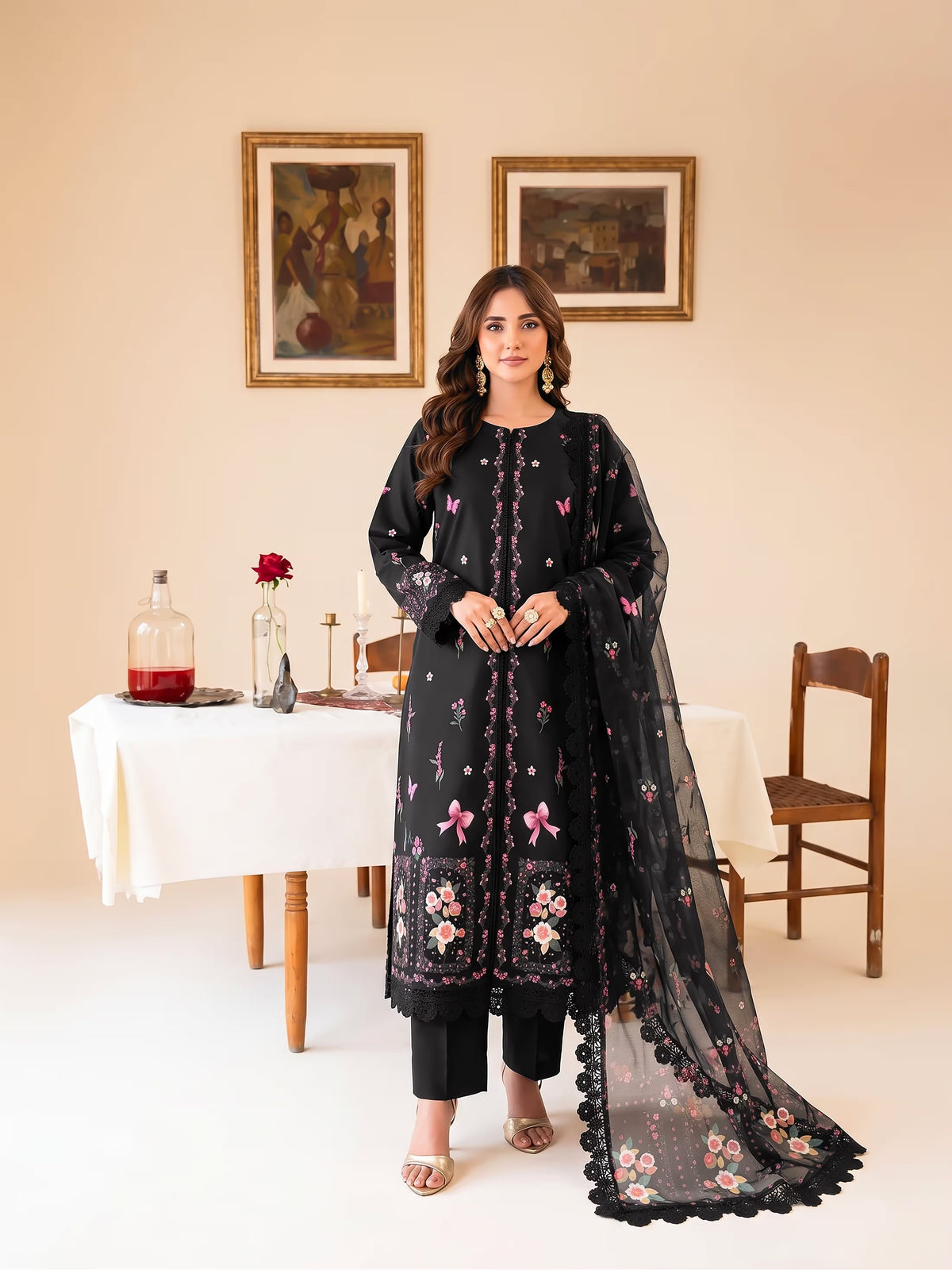 Floral Noir 3PC unstitched printed lawn suit