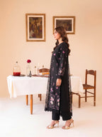 Floral Noir 3PC unstitched printed lawn — dupatta and trouser