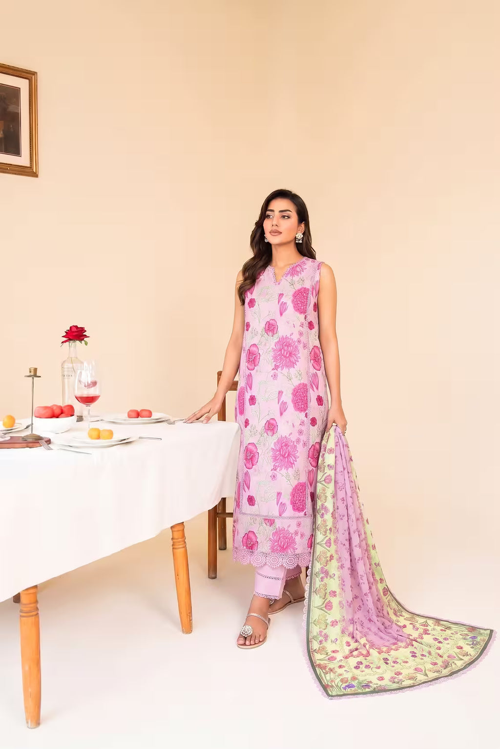 Fuchsia Pink 3PC unstitched printed lawn suit