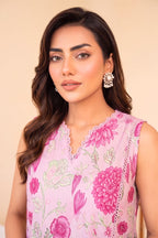 Fuchsia Pink 3PC unstitched printed lawn — detail