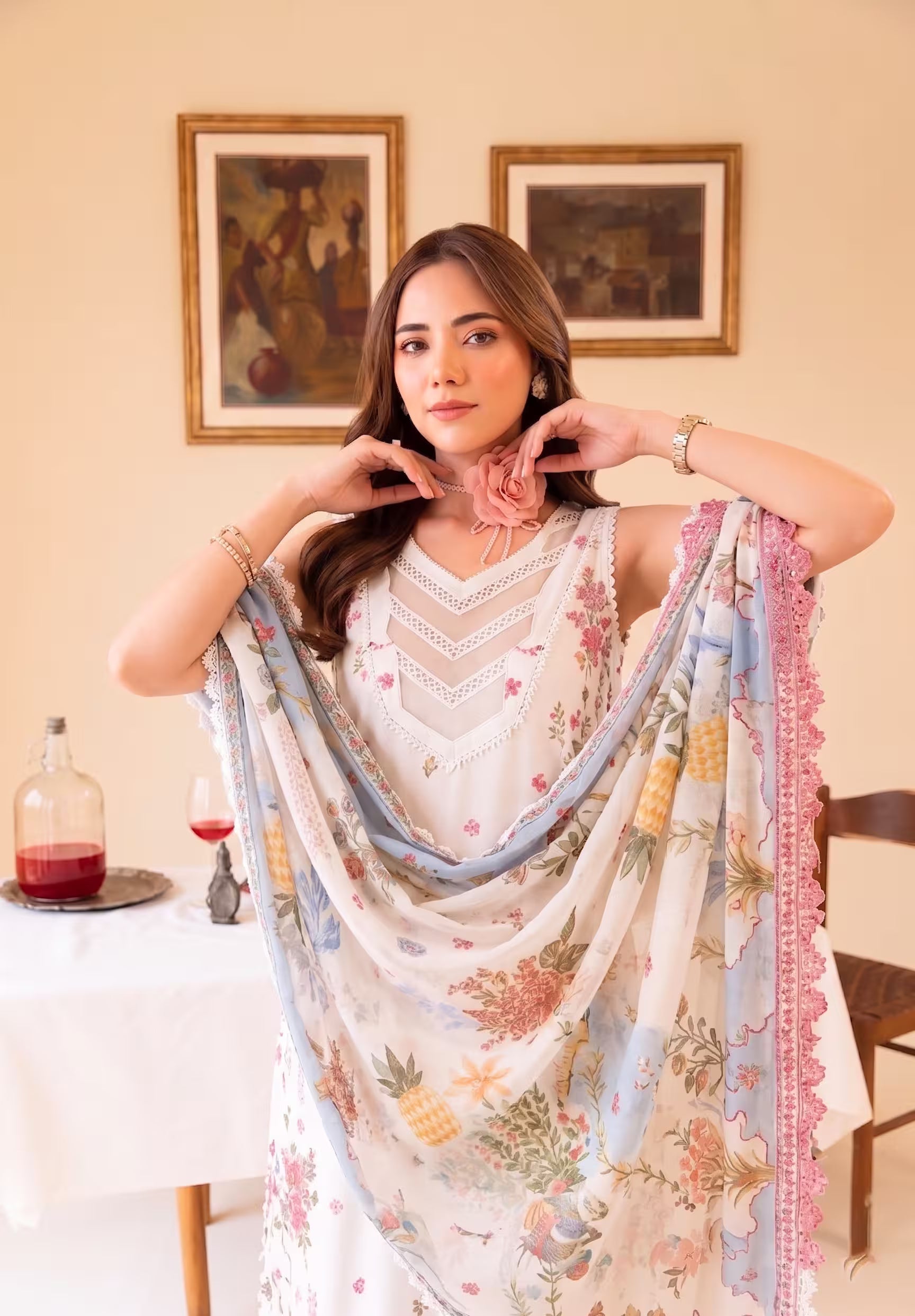 Ivory Grace 3PC unstitched printed lawn — detail