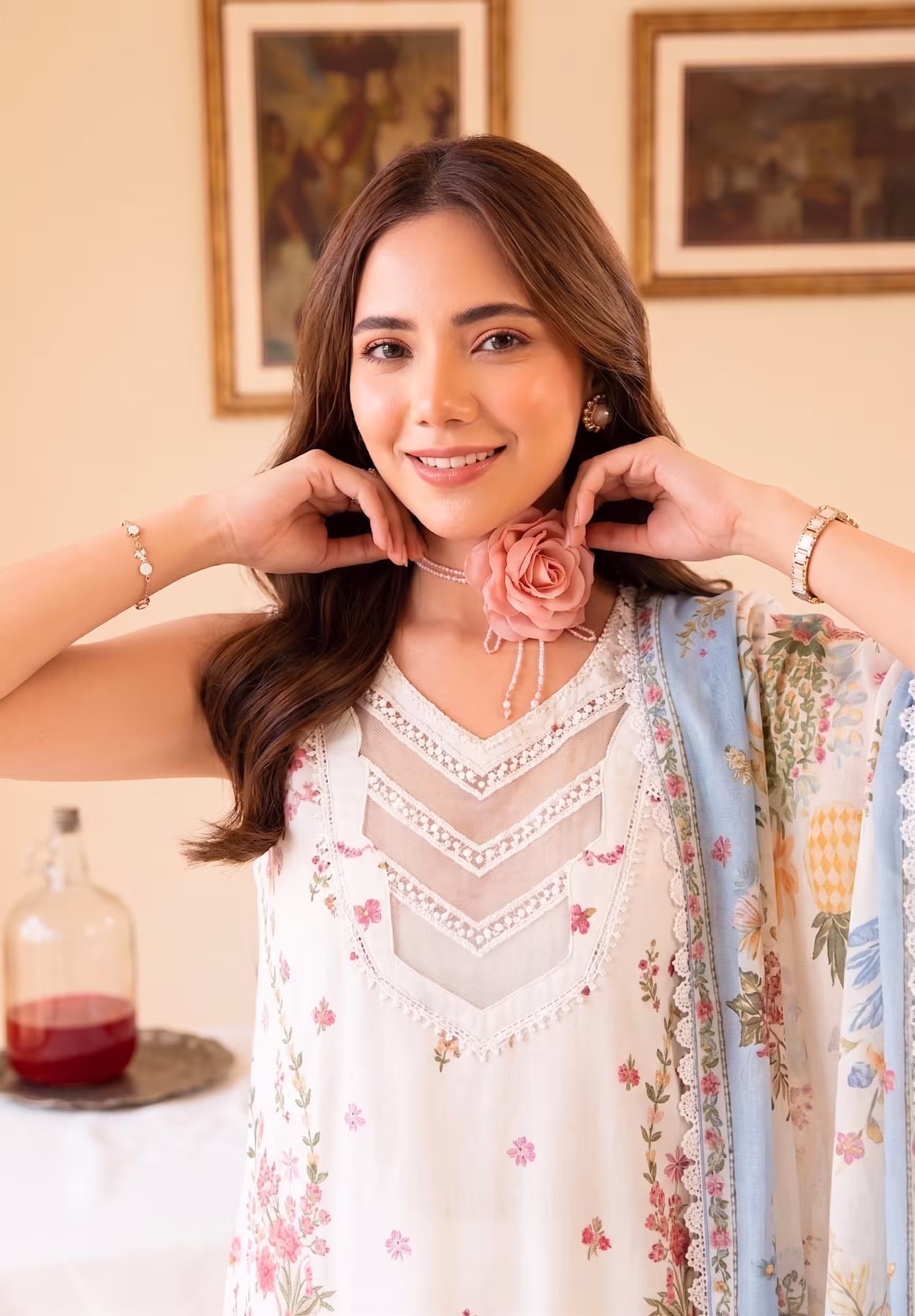 Ivory Grace 3PC unstitched printed lawn — detail