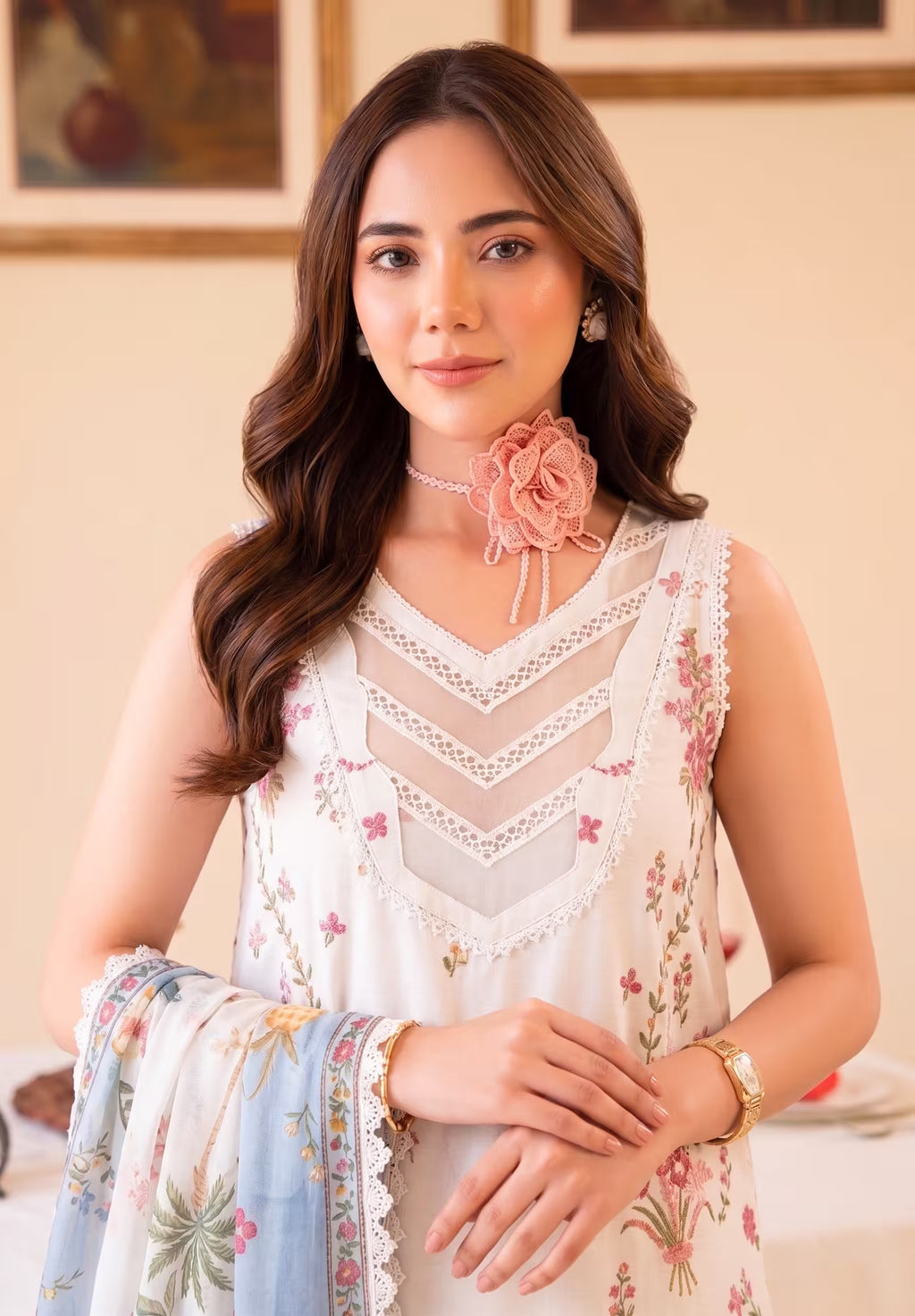 Ivory Grace 3PC unstitched printed lawn — dupatta and trouser