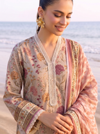 Khaki 3PC unstitched printed lawn — detail