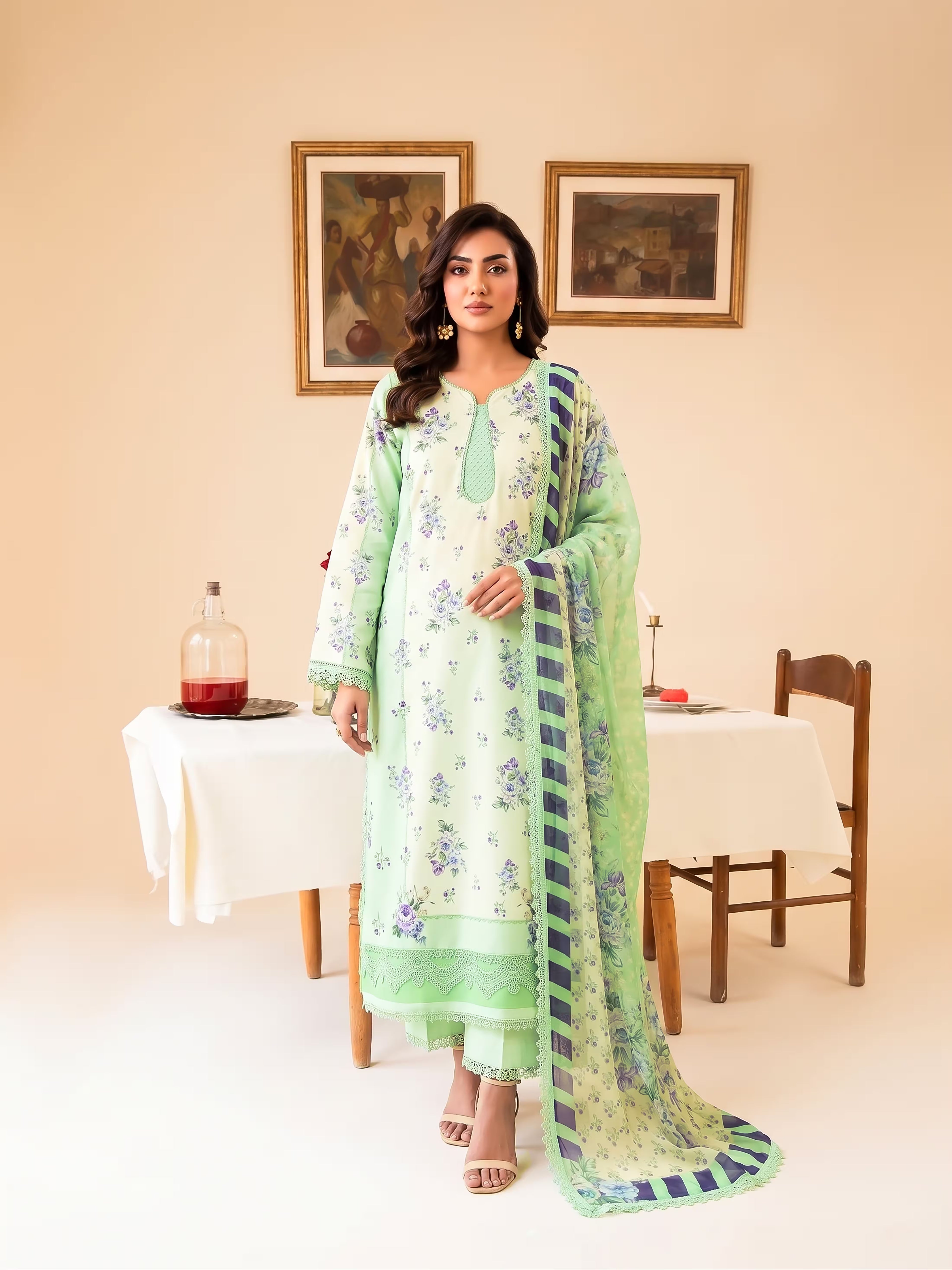 Leaf Lush 3PC unstitched printed lawn suit