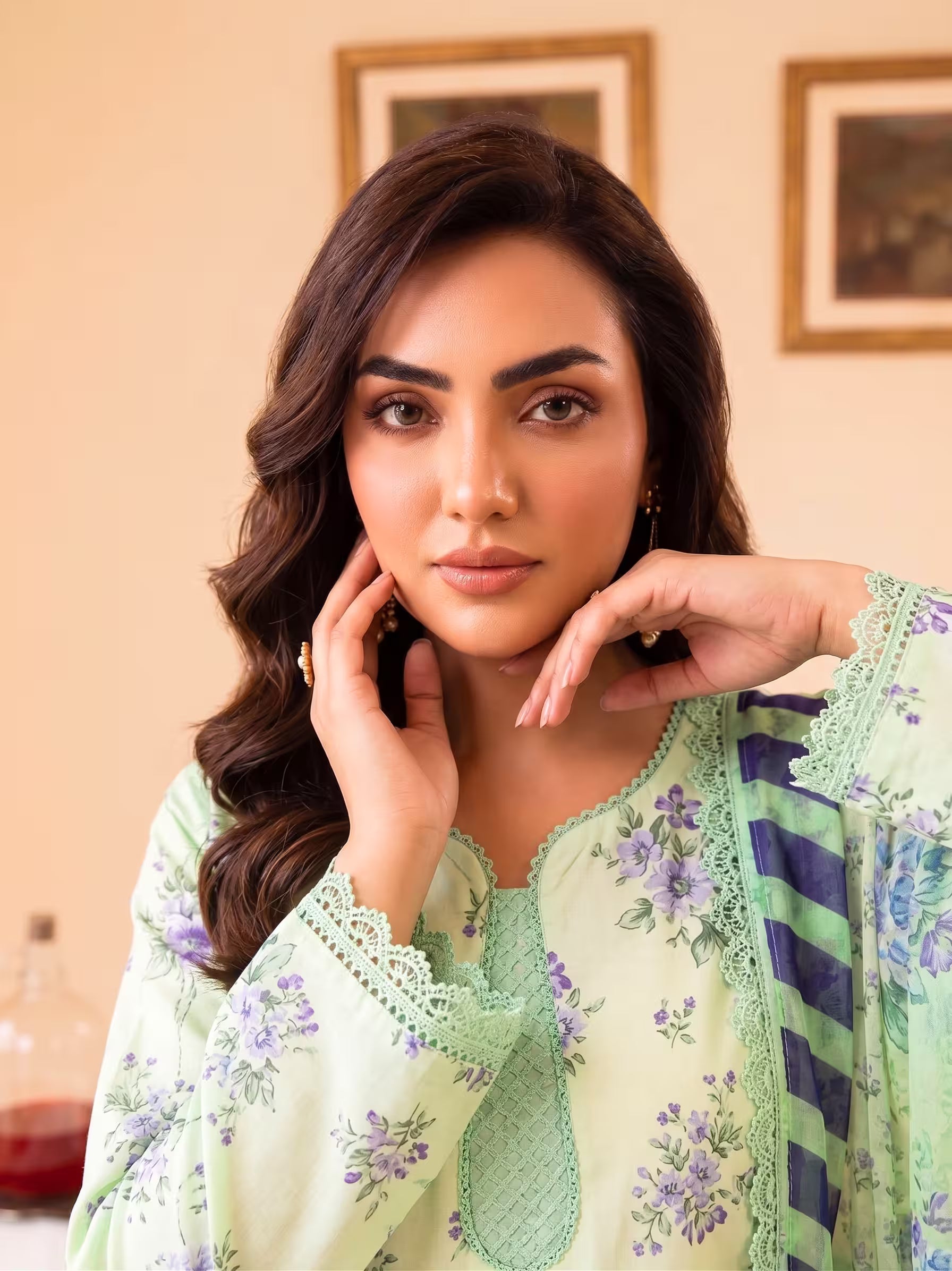 Leaf Lush 3PC unstitched printed lawn — detail