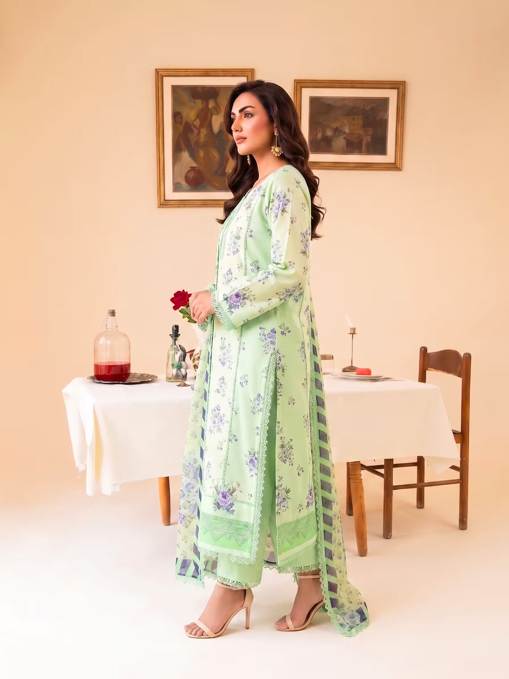 Leaf Lush 3PC unstitched printed lawn — dupatta and trouser