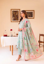 Mint Daisy 3PC unstitched printed lawn — detail
