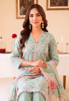 Mint Daisy 3PC unstitched printed lawn — dupatta and trouser