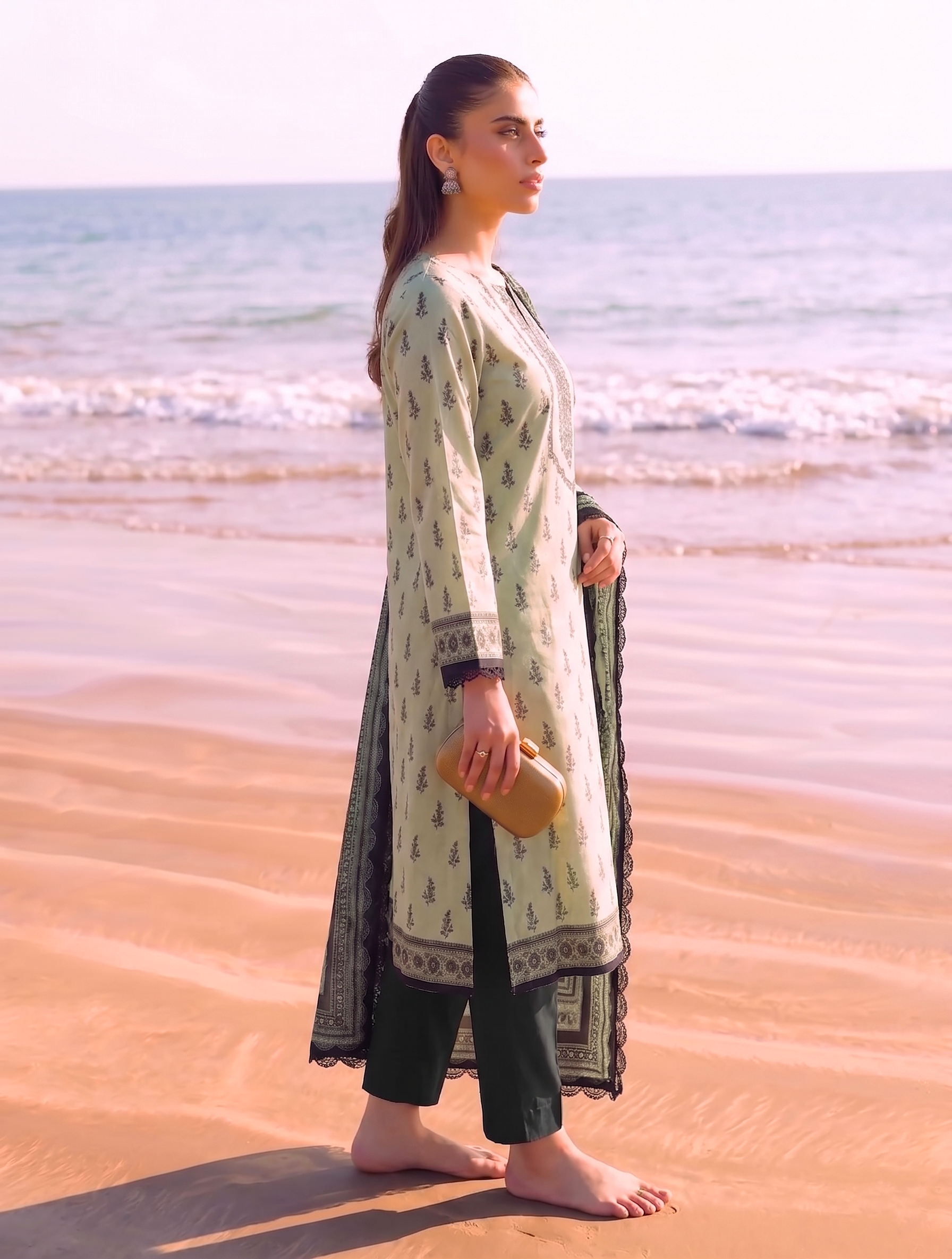 Mintra 3PC unstitched printed lawn — dupatta and trouser