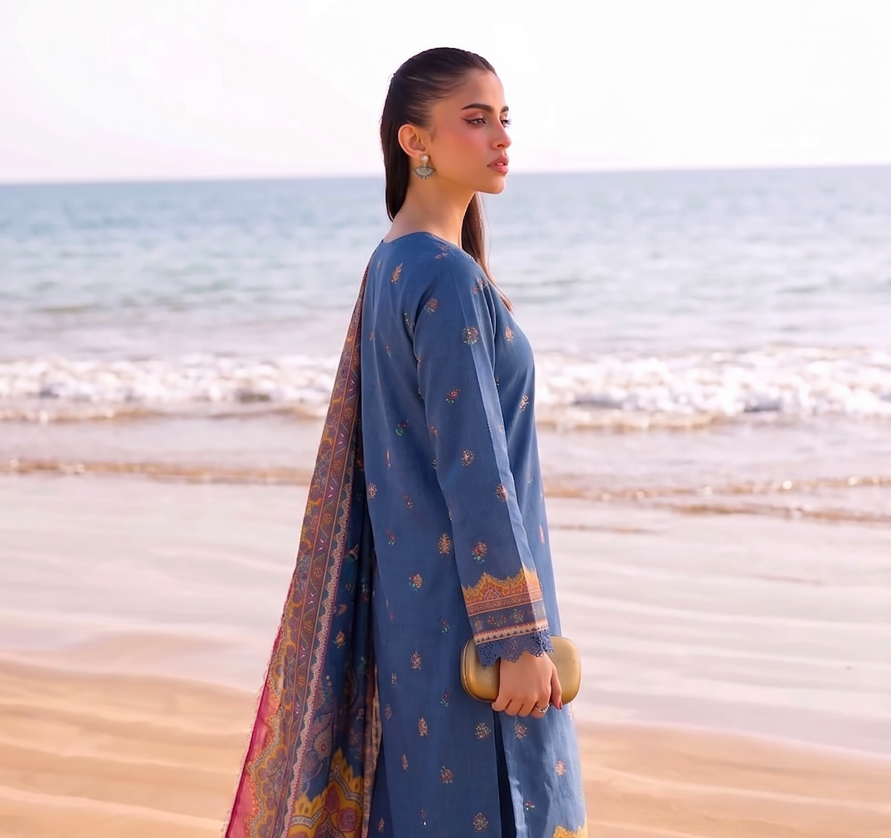 Neel 3PC unstitched printed lawn — dupatta and trouser