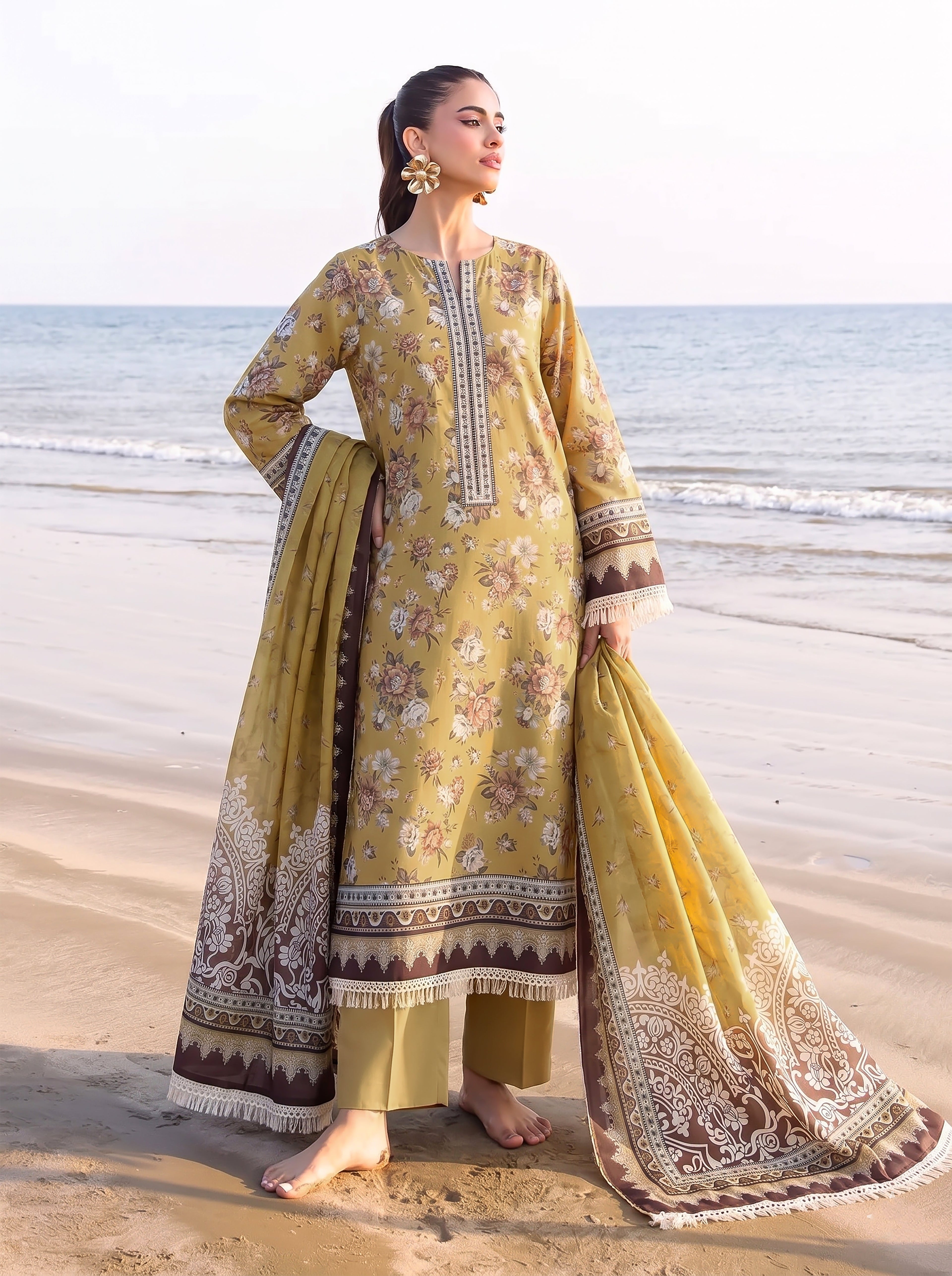 Sawera 3PC unstitched printed lawn suit