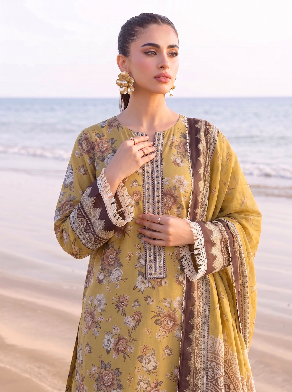 Sawera 3PC unstitched printed lawn — dupatta and trouser