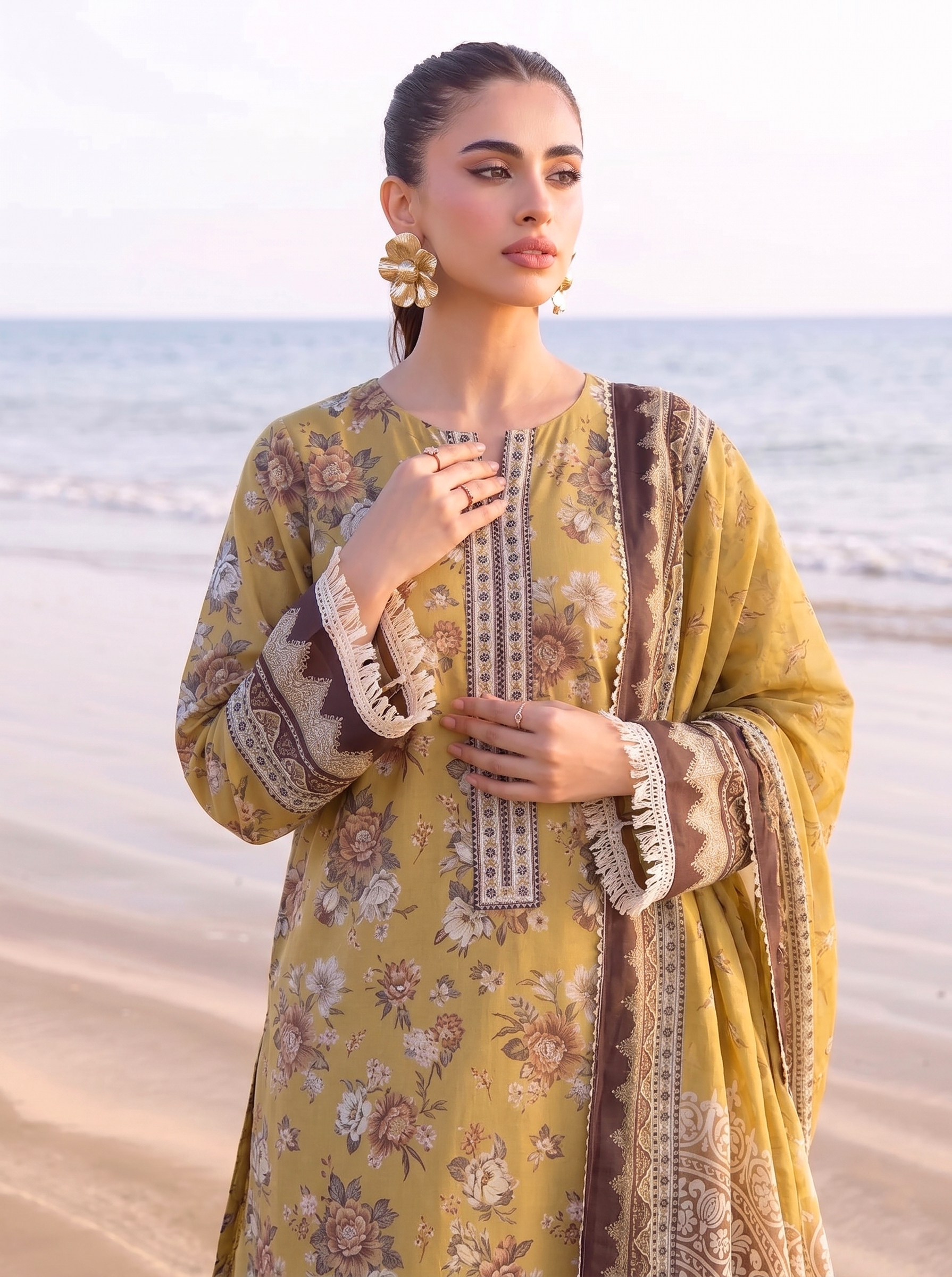 Sawera 3PC unstitched printed lawn — dupatta and trouser