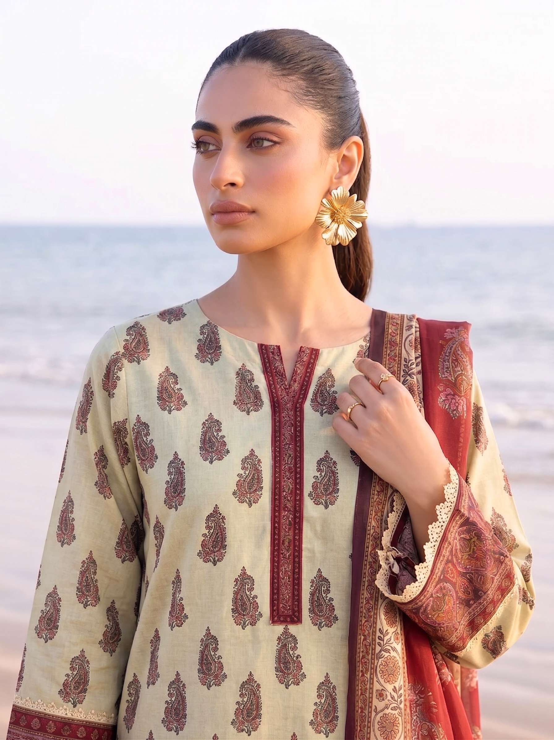 Sindoori 3PC unstitched printed lawn — detail