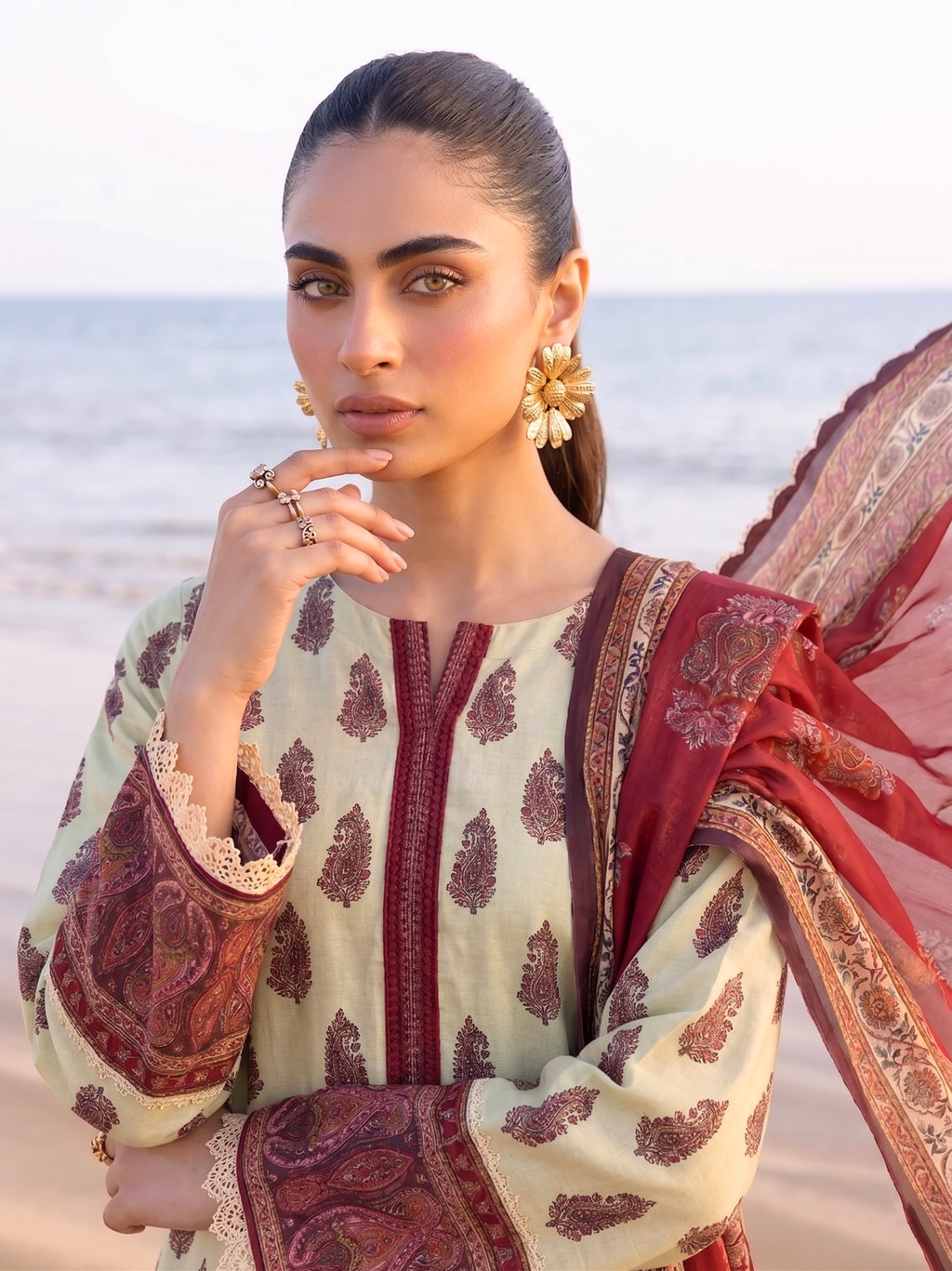 Sindoori 3PC unstitched printed lawn — detail