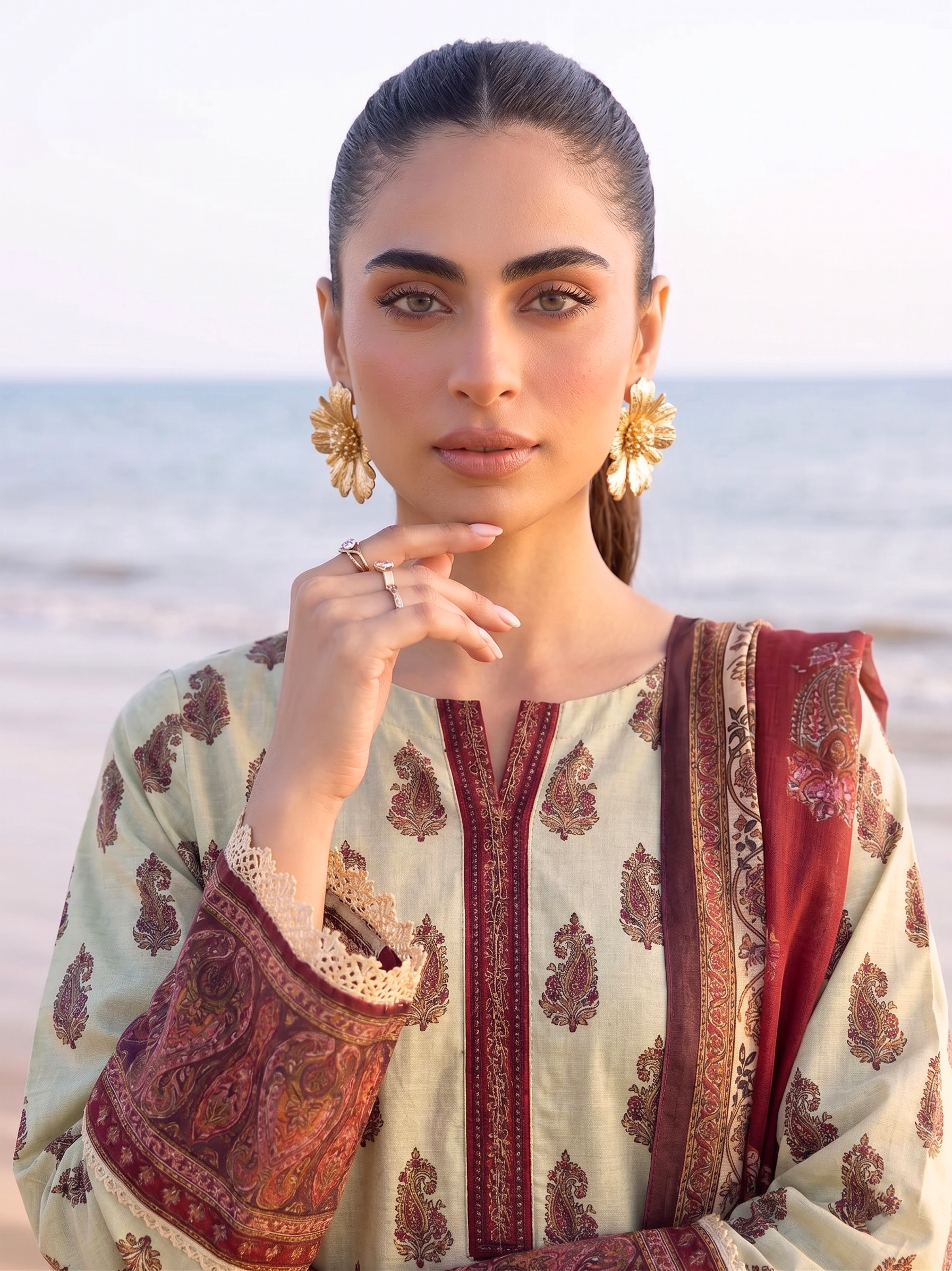 Sindoori 3PC unstitched printed lawn — detail