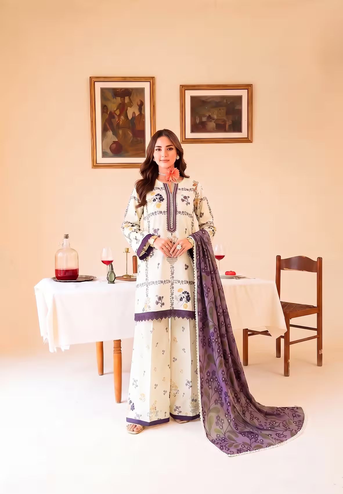 Whity Plum 3PC unstitched printed lawn suit