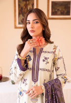 Whity Plum 3PC unstitched printed lawn — detail