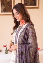 Whity Plum 3PC unstitched printed lawn — detail