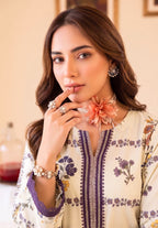 Whity Plum 3PC unstitched printed lawn — detail