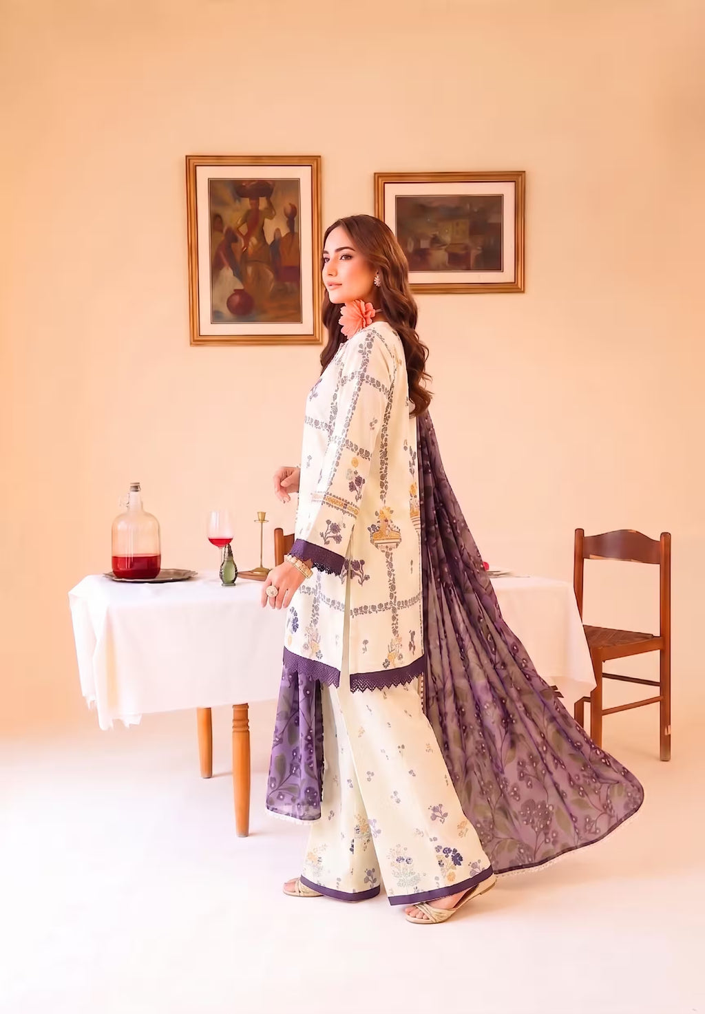 Whity Plum 3PC unstitched printed lawn — dupatta and trouser