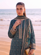 Zamurd 3PC unstitched printed lawn — detail