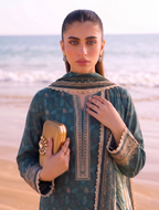 Zamurd 3PC unstitched printed lawn — detail